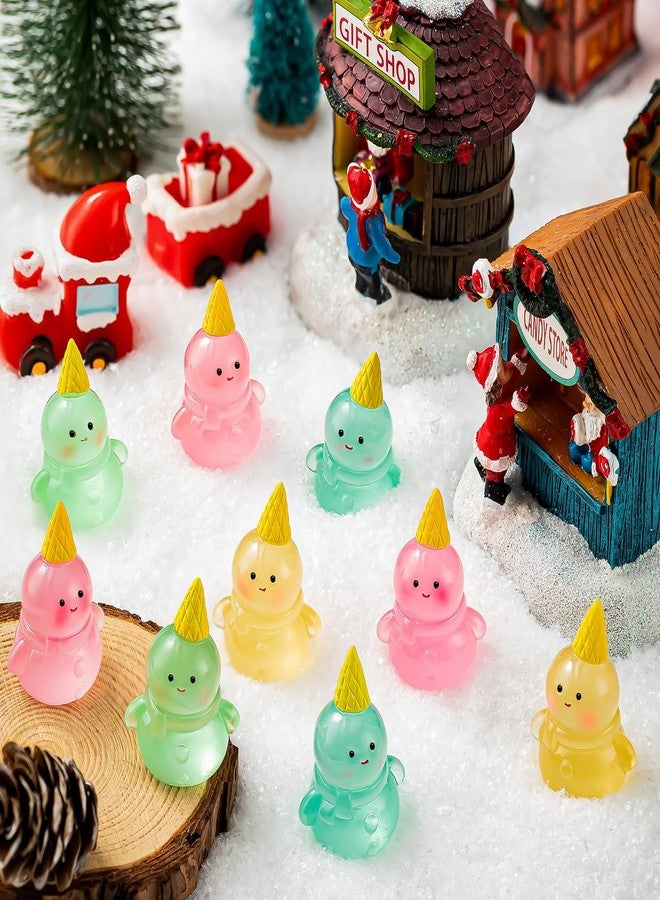 LHSYFBZ 25Pcs Glow in The Dark Miniature Snowman - Mini Resin Snowman for Garden, Aquarium, Dollhouse, Birthday Party, Room Decor - Image 3